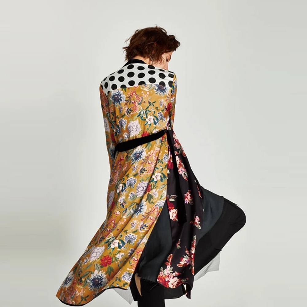 🍒 KIMONO ROBE DUSTER MIDI LONG FLOWER POLKA DOT FLORAL SLEEVE BOHO CHIC ASIAN - Picture 3 of 12